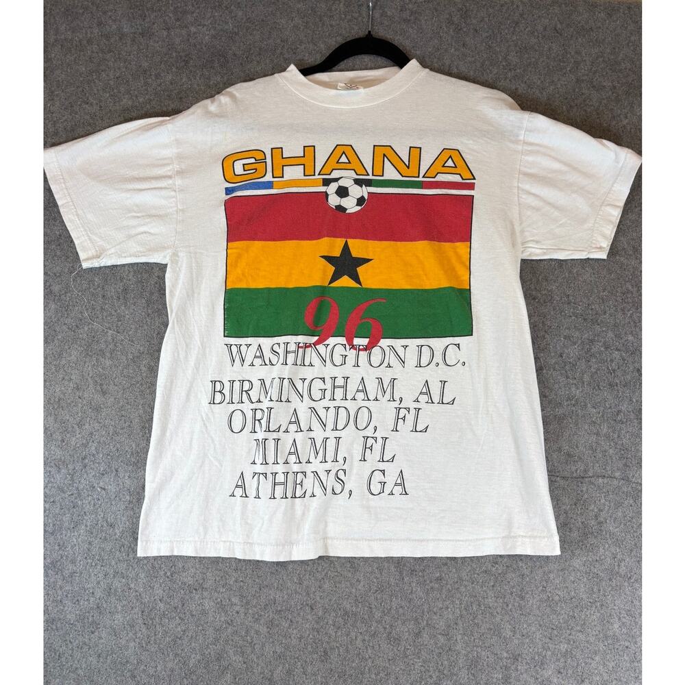 VINTAGE 90s Ghana 96 Soccer Shirt Mens Medium White Graphic Tee Short Sleeve